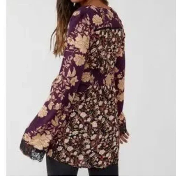 (5 for $75) NWT FREE PEOPLE odette printed tunic in espresso combo - Picture 5 of 16